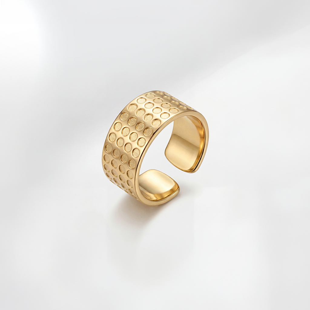 RB Jewelry Dotted Ring - textured gold band open ring top view