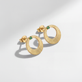 RB Jewelry Sunray Earrings - round gold earrings with lined texture and green stone