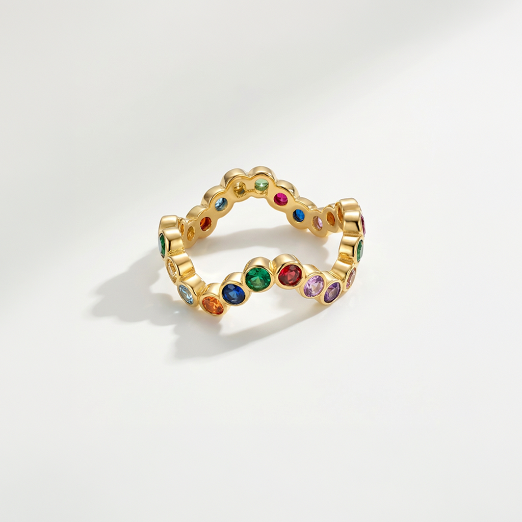 RB Jewelry Mosaic Ring - full gold band ring set with small colored stones