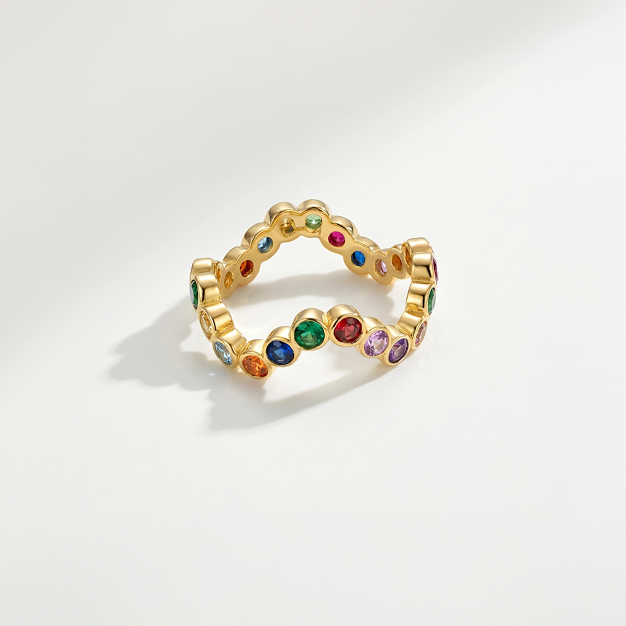 RB Jewelry Mosaic Ring - full gold band ring set with small colored stones