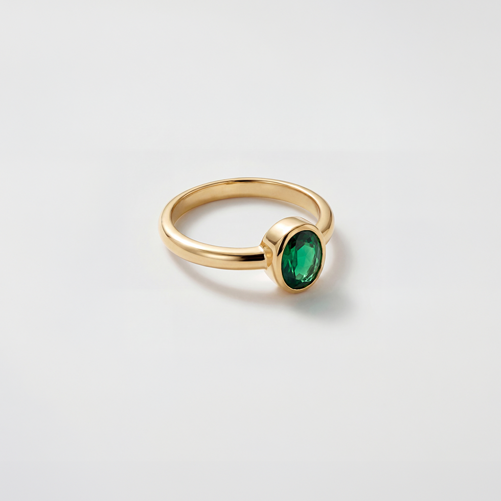 RB Jewelry Core Ring - gold ring with round green center stone