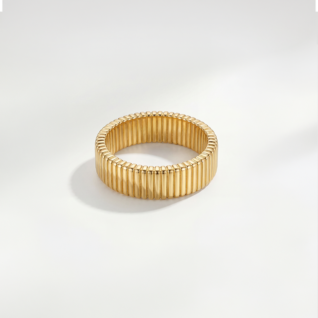 RB Jewelry Ridge Ring - structured gold textured band ring close up
