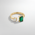 RB Jewelry Duo Stone Ring - green rectangular and clear round stone open gold ring