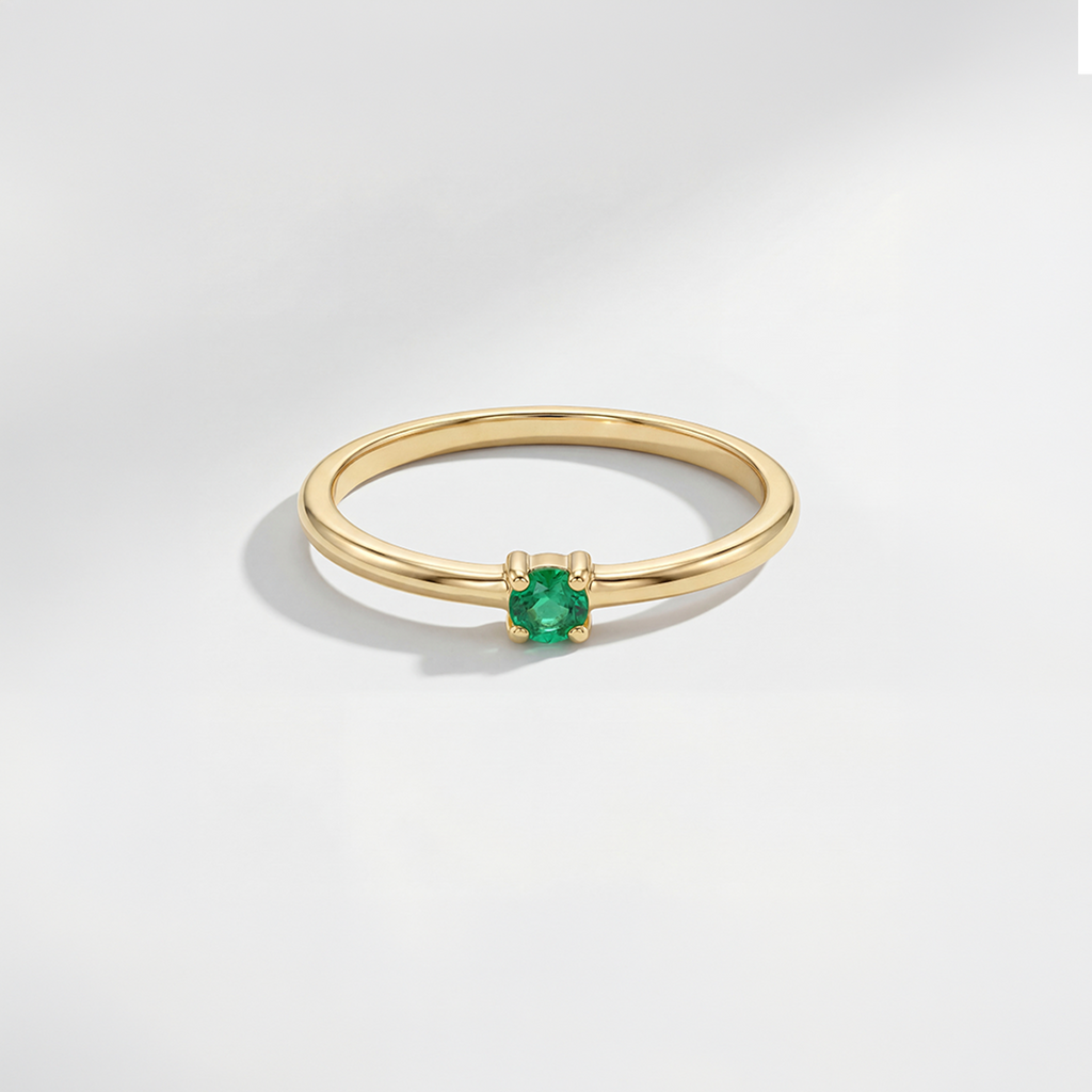 RB Jewelry Mini Band Ring - minimal gold stacking ring with green stone detail