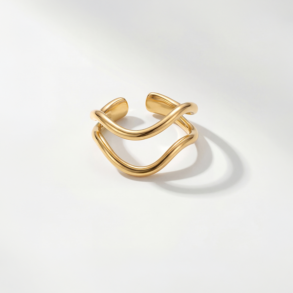 RB Jewelry Wave Set - Wave Ring gold open ring with wave shape
