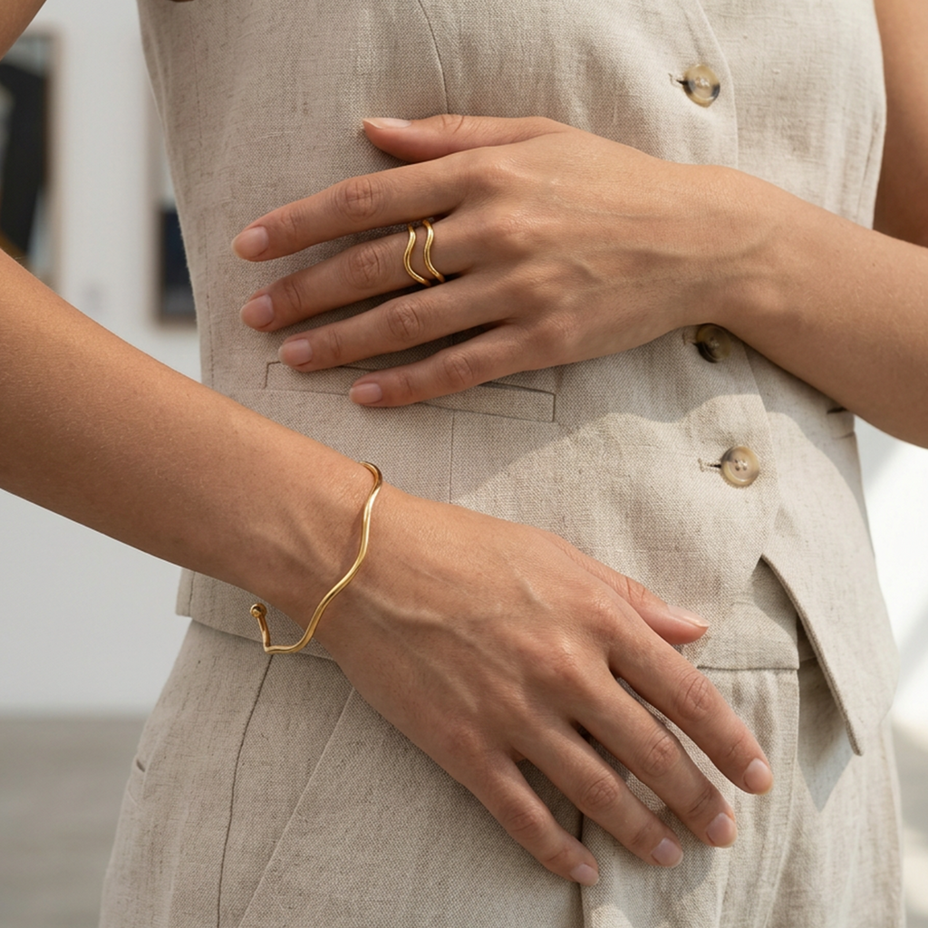 RB Jewelry Wave Set - gold Wave Ring and Wave Cuff bracelet set