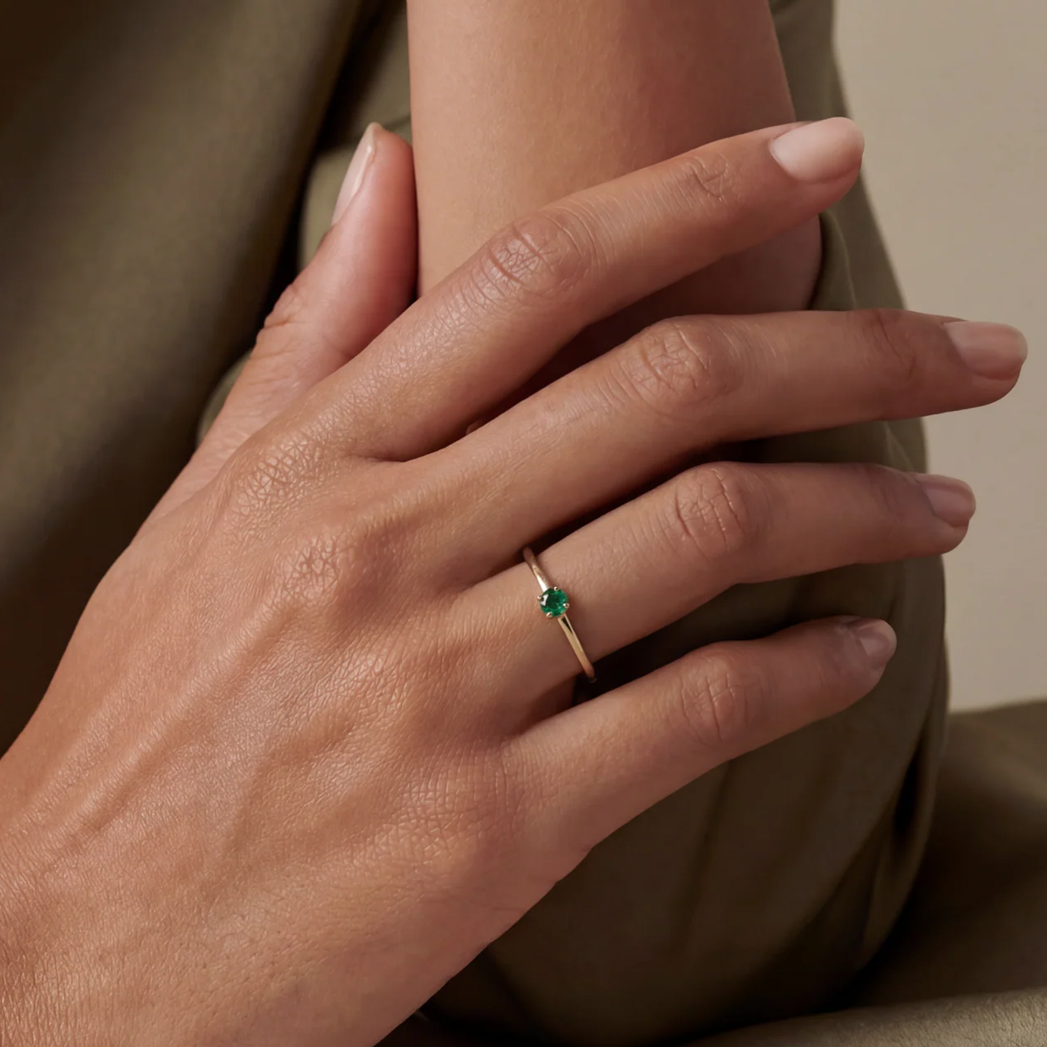 RB Jewelry Mini Band Ring - slim gold band ring with small green stone