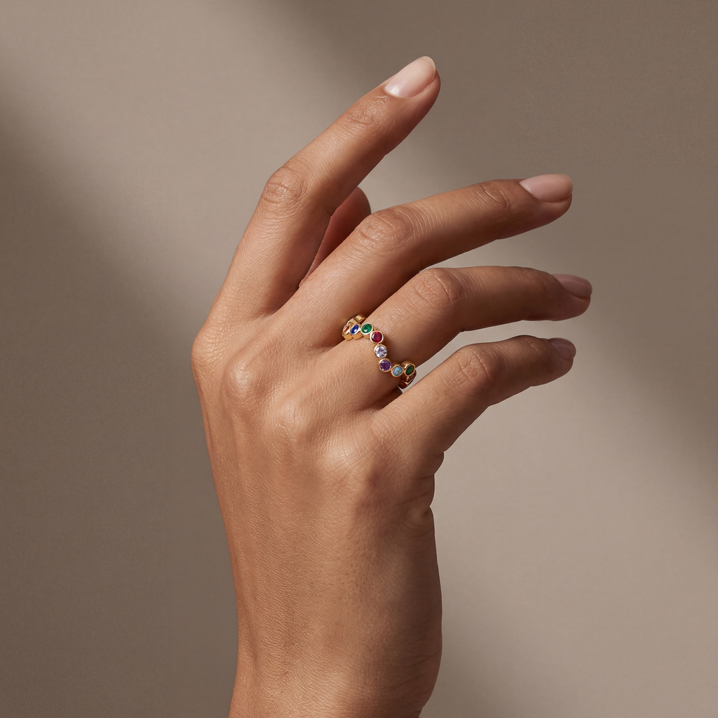 RB Jewelry Mosaic Ring - colorful stone band ring close up detail