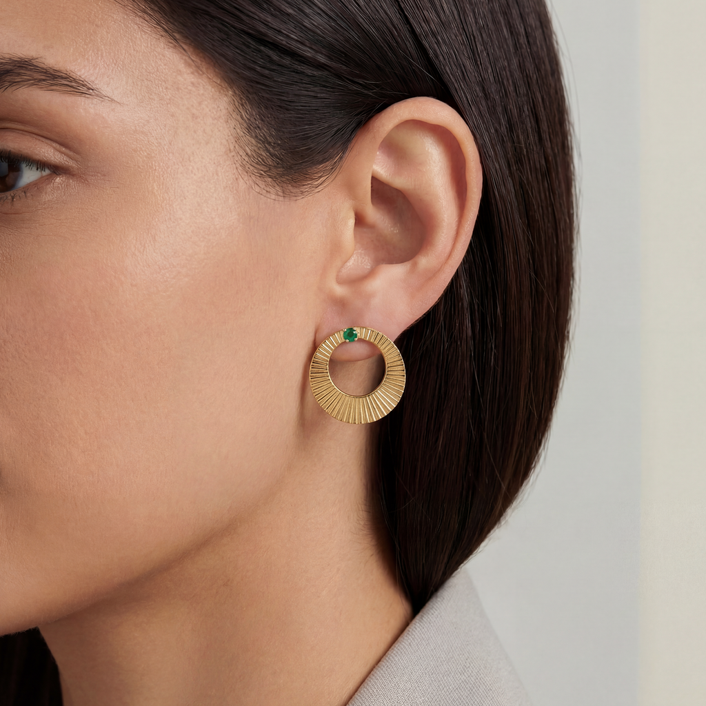RB Jewelry Sunray Earrings - minimal gold stud earrings with stone detail