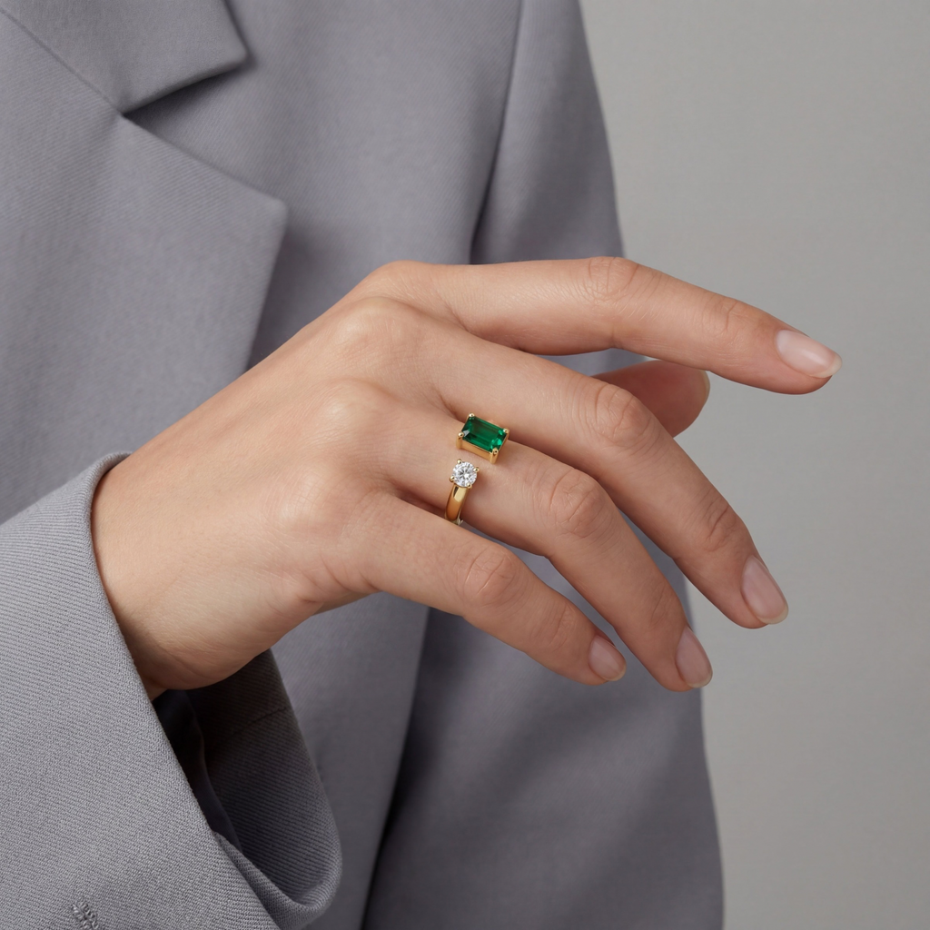 RB Jewelry Duo Stone Ring - two stone contrast open ring side view